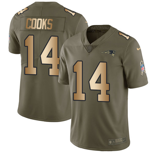 Nike Patriots #14 Brandin Cooks Olive/Gold Youth Stitched NFL Limited Salute to Service Jersey - Click Image to Close